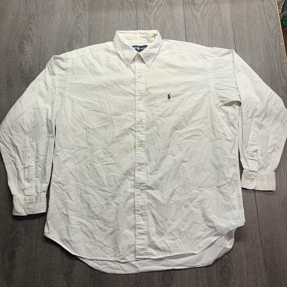 Vintage Ralph Lauren Blaire Shirt Mens XL White Cotton Long Sleeve Button Down